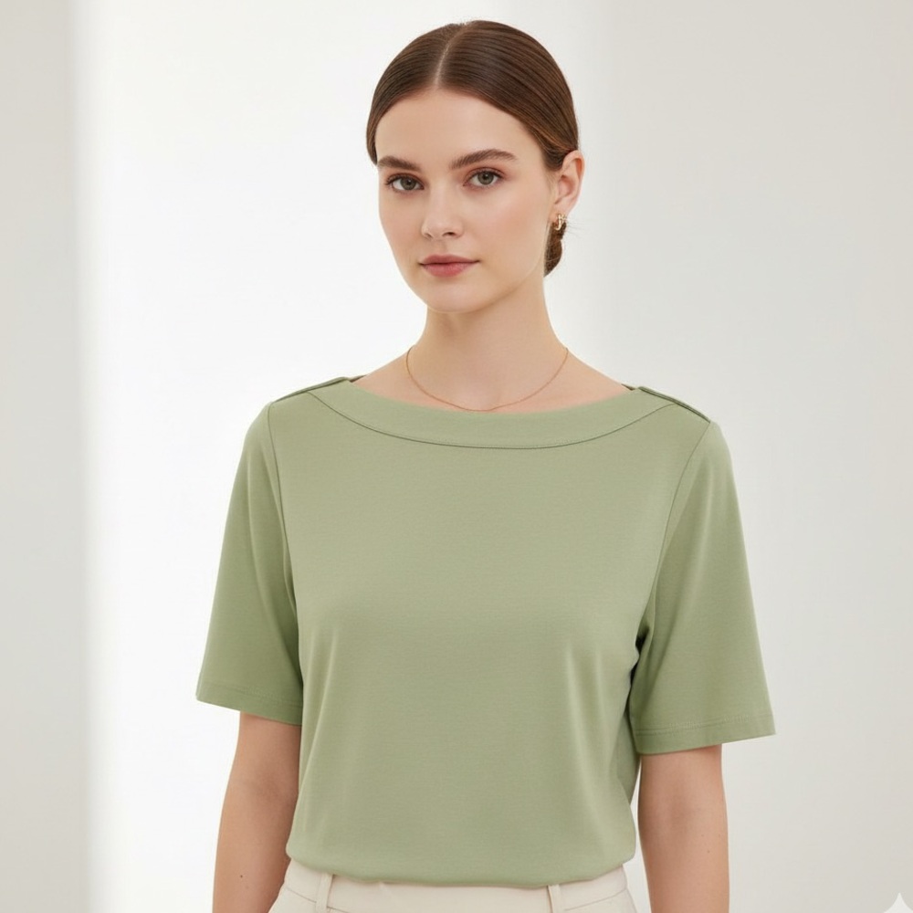 J Jill Pima cotton Green Boat Neck Top Size L